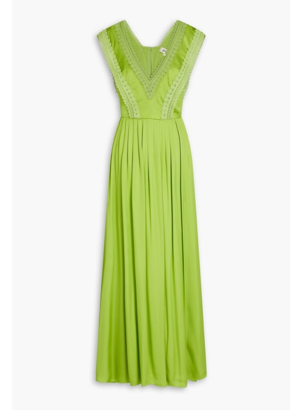 DIANE VON FURSTENBERG Margot Pleated Satin Maxi Dress In Chartreuse Size 6 - Picture 1 of 16